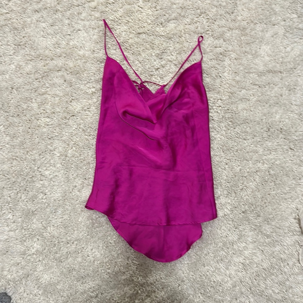 Hot pink free people cowl neck tank top